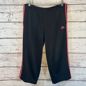 ADIDAS Athletic Pants "Climalite" Cropped Black with Pink Stripes-Medium